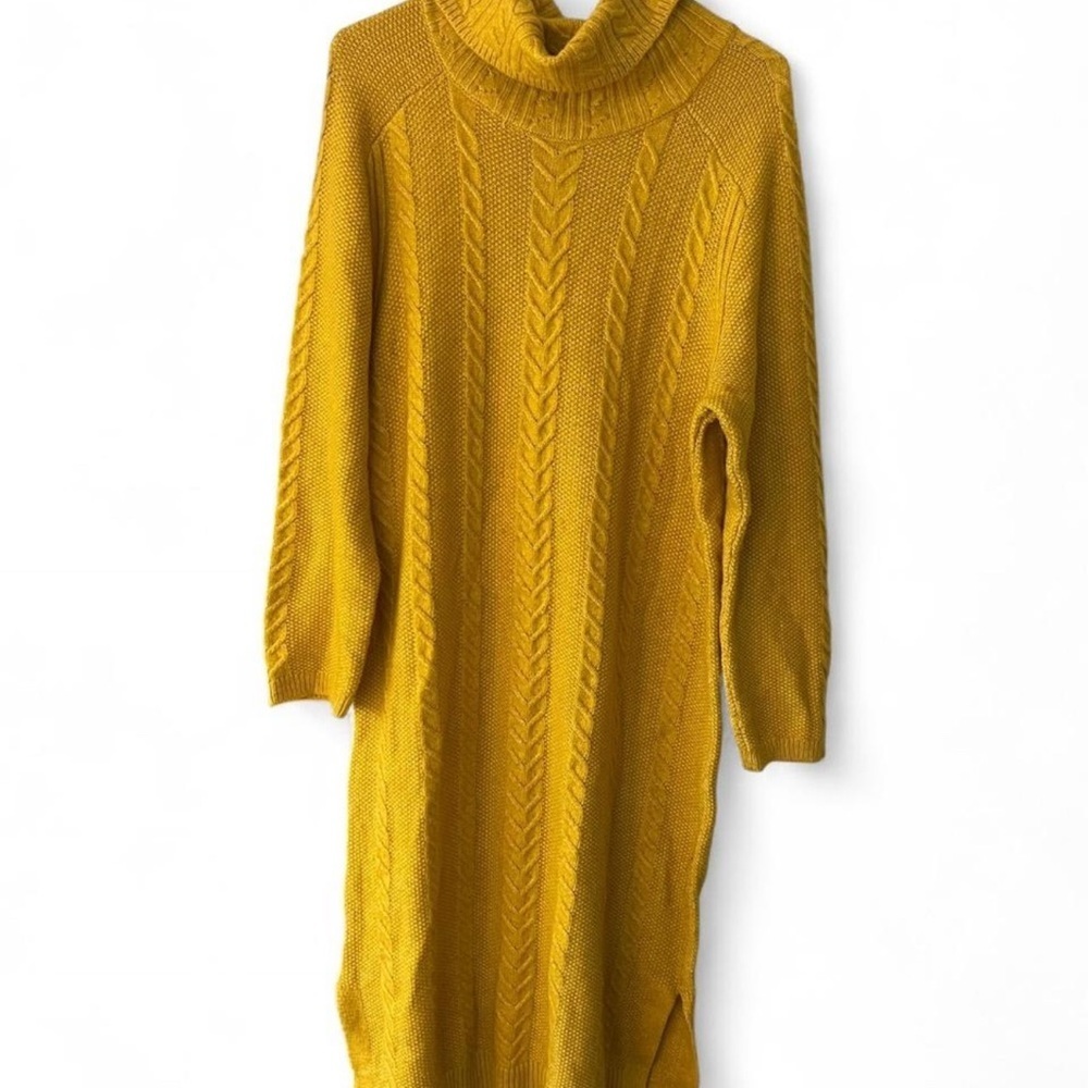 Yellow Turtleneck Neck Sweater Dress